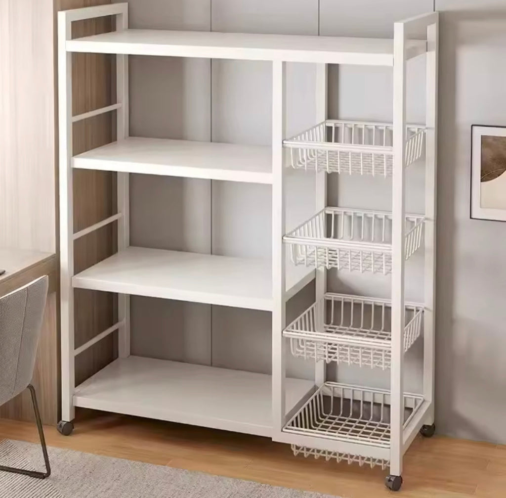 Multilayer Storage Rolling Cart, Moveable Kitchen Storage Rack With Baskets, Multifunctional Kitchen Organizer