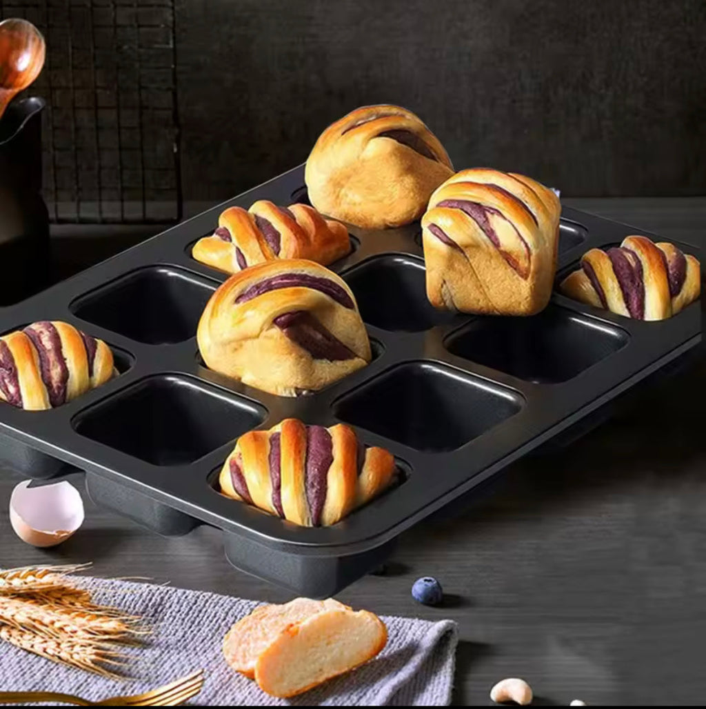 12 Grid Carbon Steel Square Muffin Pan, Non-Stick Mini Muffin Baking Pan, Bakeware Baking Tools