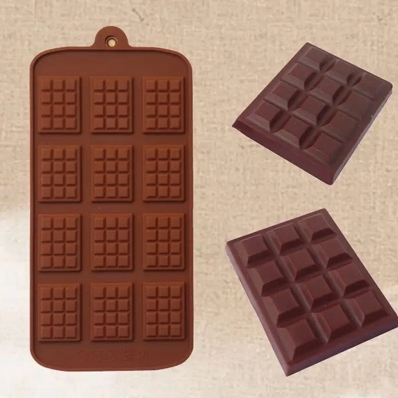 Silicone Chocolate Mini Bar Mold, 12 Even Chocolate Mold, Fondant Patisserie Candy Bar Mold, Non Stick Cake Decoration Mold, Mini Waffle Shape Mold, Flexible Clip-On Bar Trays Suitable for Chocolate, Kitchen Baking Accessories