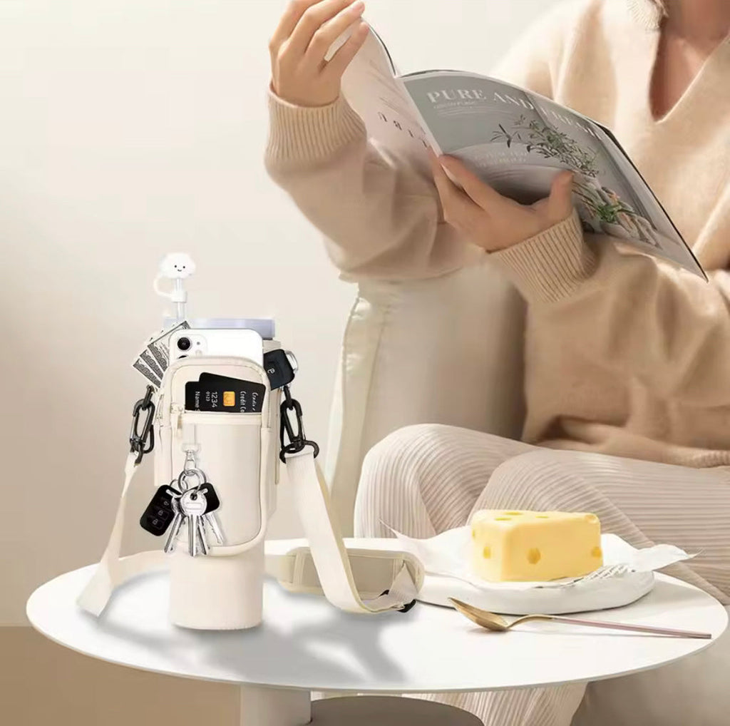 Shoulder Strap Water Bottle Cover, Adjustable Water Bottle Pouch, Tumbler Carrier Bag With Pockets