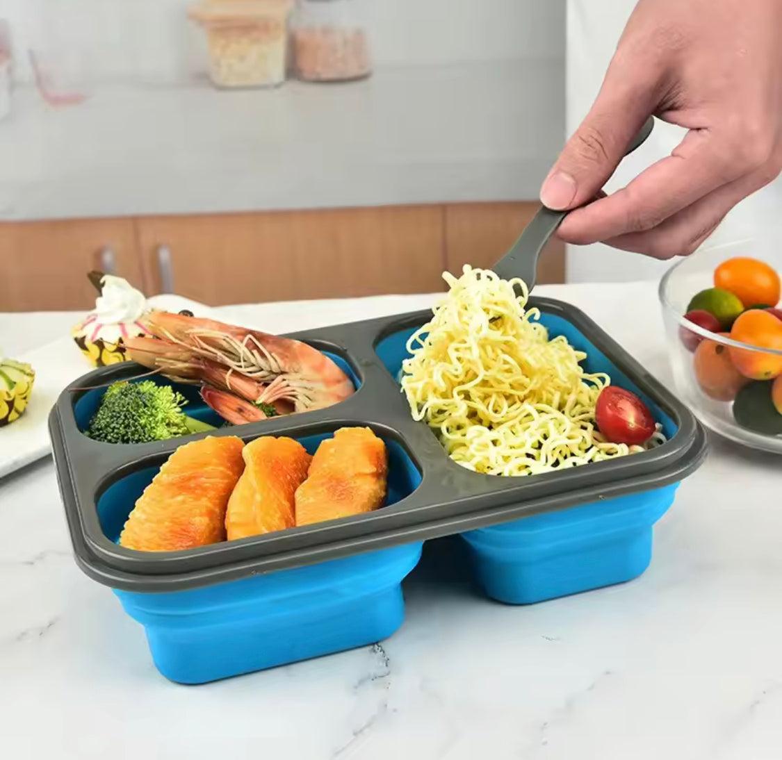 Silicone Collapsible Lunch Box, Kids Lunch Box With Portable Spoon, Folding Food Storage Container
