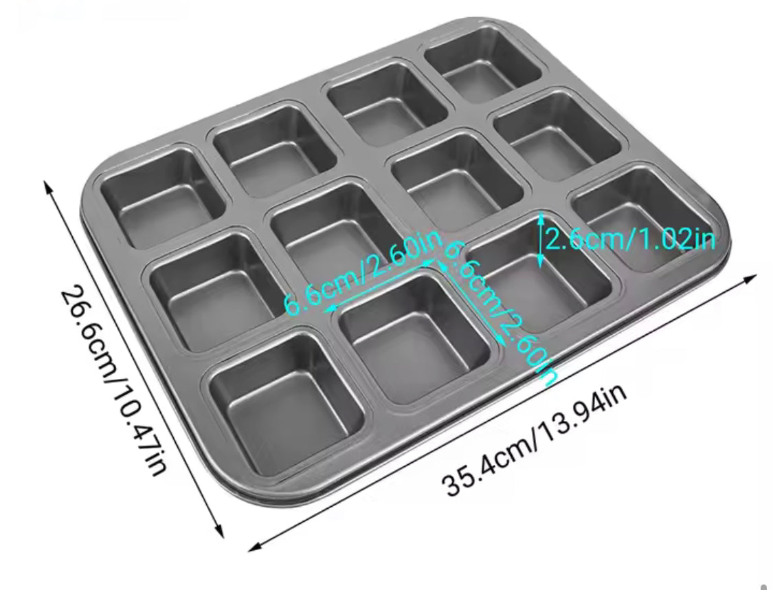 12 Grid Carbon Steel Square Muffin Pan, Non-Stick Mini Muffin Baking Pan, Bakeware Baking Tools