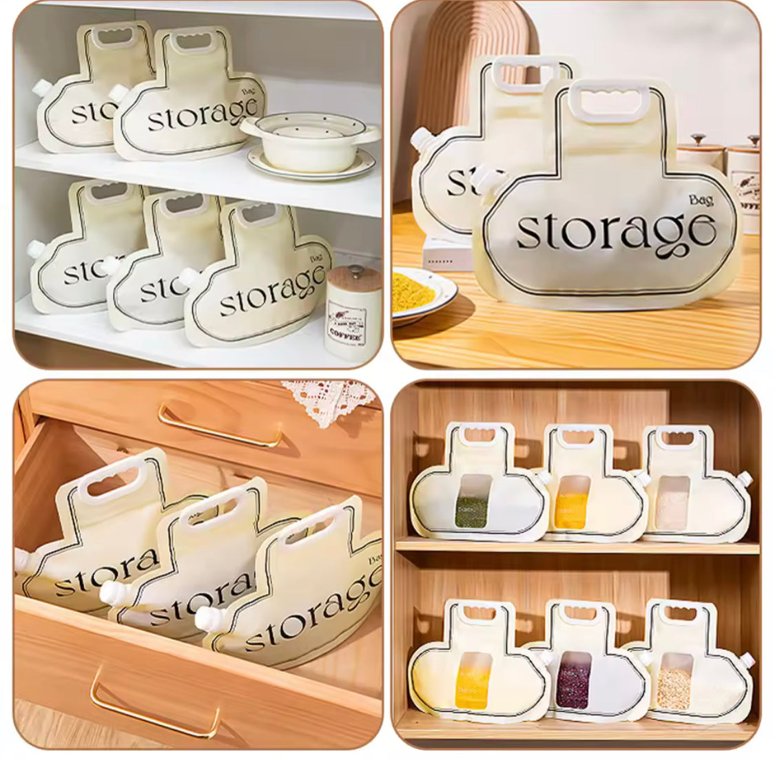 Set Of 3 Food Packaging Bag, Reusable Food Storage Bag, Leakproof Grain Fresh Bag Container, Snack Tea Self Sealing Storage Bag