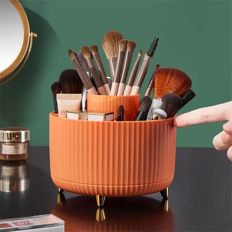 Versatile Desk Organizer, Multi Compartment Storage Box, 360°Rotating Desktop Makeup Brushes Organizer.
