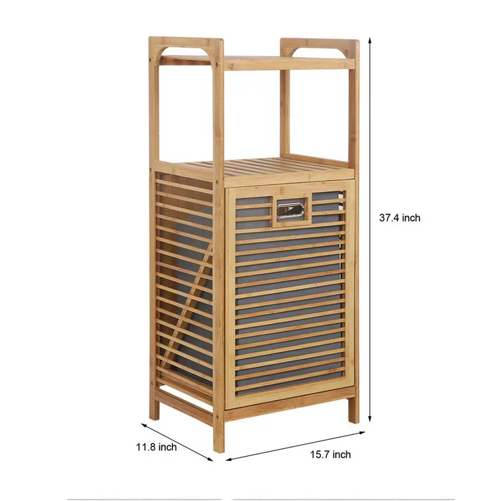 Laundry Hamper With Shelf, Wooden Storage Laundry Basket, Bamboo Laundry Shelf With Basket