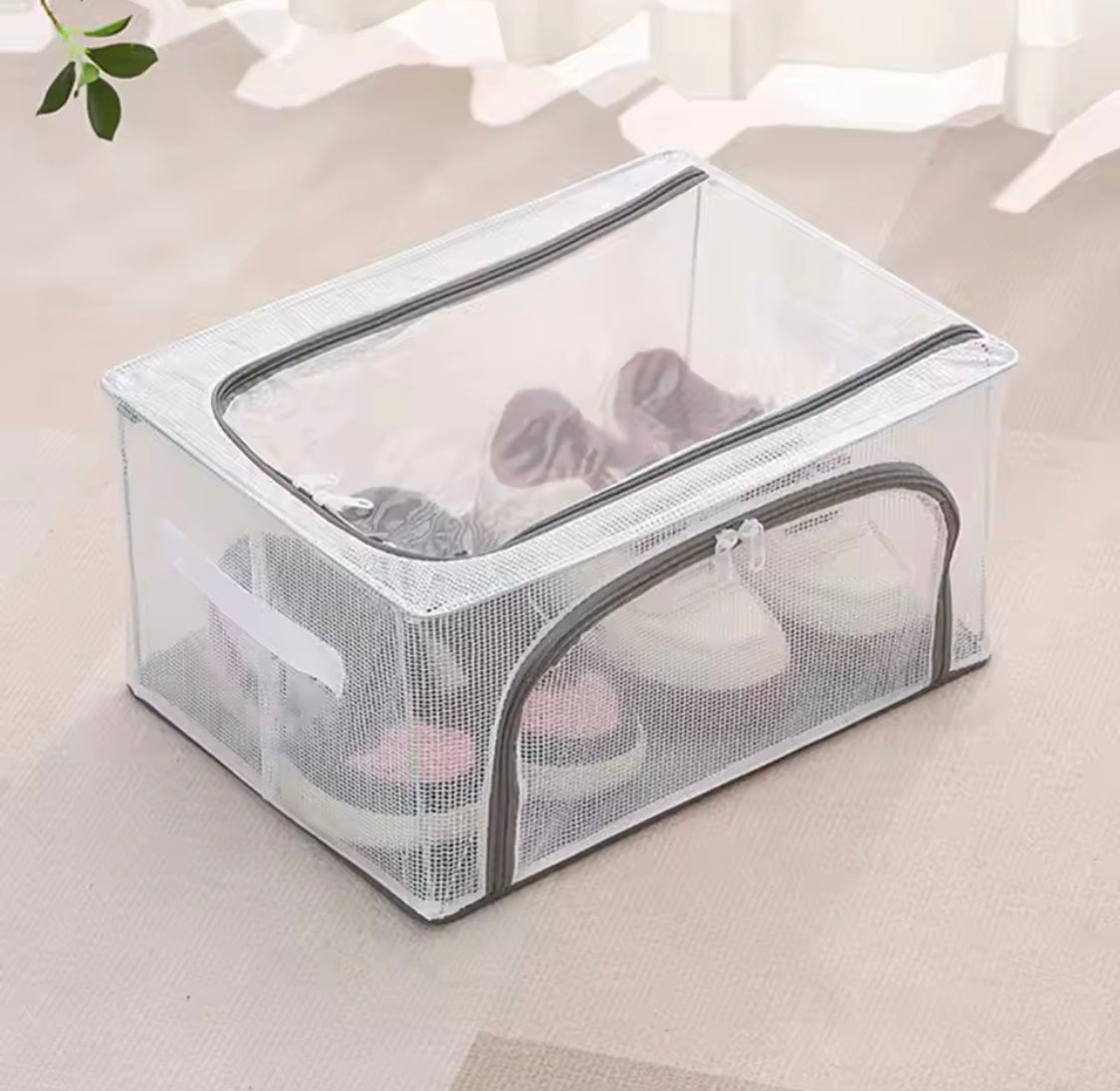 Double Sided Opening Zipper Shoe Storage Box, Foldable Under The Bed Shoe Basket, Dustproof Household Storage Box