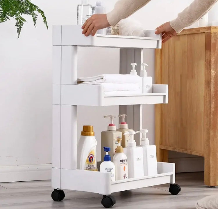 Multilayer Plastic Bathroom Trolley, Portable Universal Wheel Bathroom Shelf, Bathroom Storage Rack