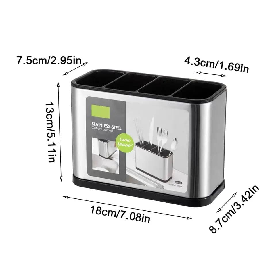 Kitchen Sink Cutlery Holder, Stainless Steel Flatware Organizer, Kitchen Utensils Cutlery Caddy Counter, Multifunctional Kitchen Sink Washing Sponge Storage Rack, Chopstick Cage with Water Outlet Tray