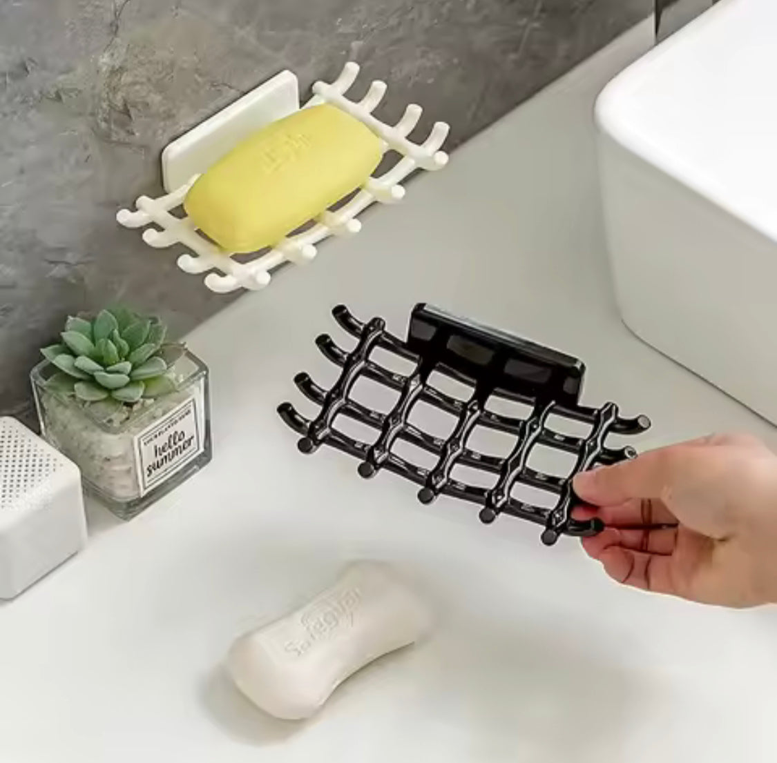 Wall Mounted No-Punch Soap Holder, Grid Soap Dish, Soap Box Sponge Dish, New Soap Dish Rack Hooks