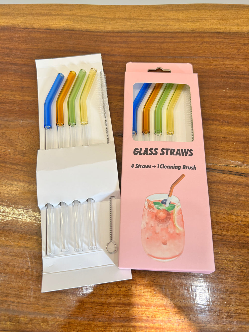 Set Of 4 Glass Straw With Brush,  Rainbow Glass Straw Set, Colourful Reusable Glass Straw, Glass Tube Cocktail Straw