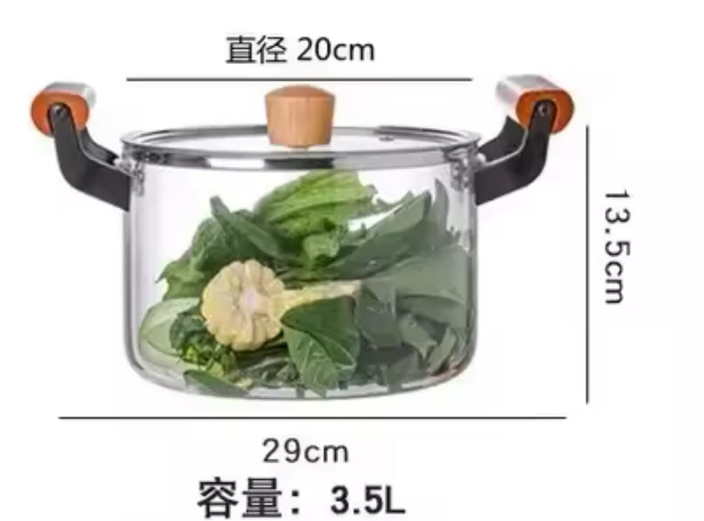 Transparent Cooking Pot With Wooden Handle, Heat Resistant  Glass Pot, Kitchen Cookware Pot