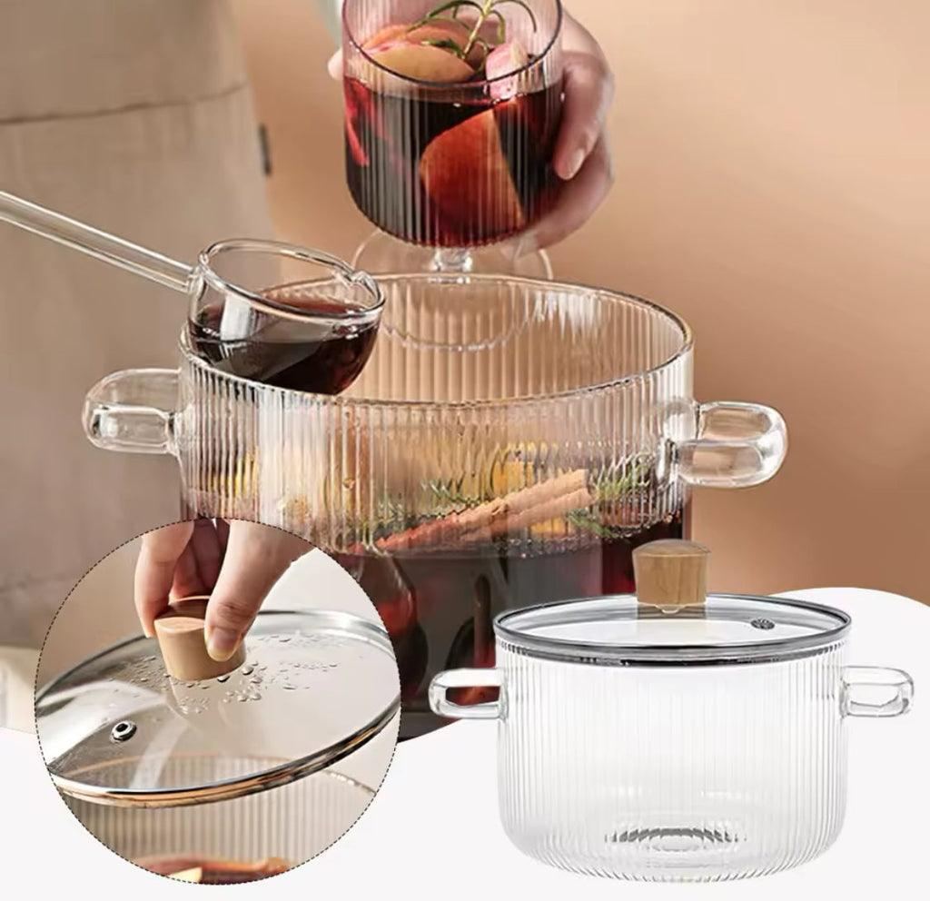Durable Cooking Glass Pot With Lid, Dual Handles Glass Simmer Pot, Heat Resistant Transparent Cookware, Kitchen Cooking Tool