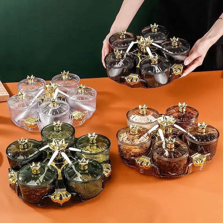 Golden Crown Spice Box, Creative Nut Candy Storage Box, Luxury Kitchen Salt Jar Pepper Sugar Bottle, Snack Tray Rotating Box, Snack Tray Rotating Box, Candy Tray Dried Fruit Tray Storage Box, Transparent Dried Fruit Box