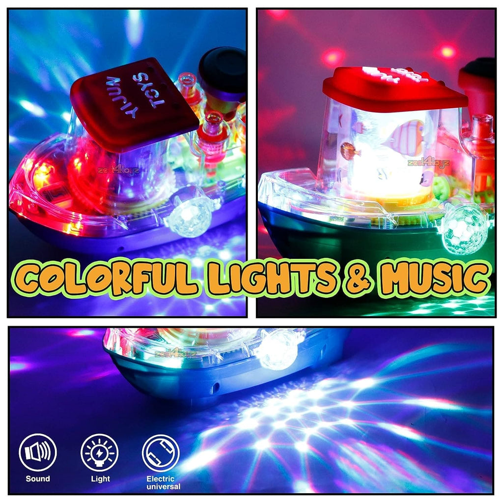 Gear Land Ship, Musical Toy Boat with Colorful Light, Transparent Rotatable Concept Boat.
