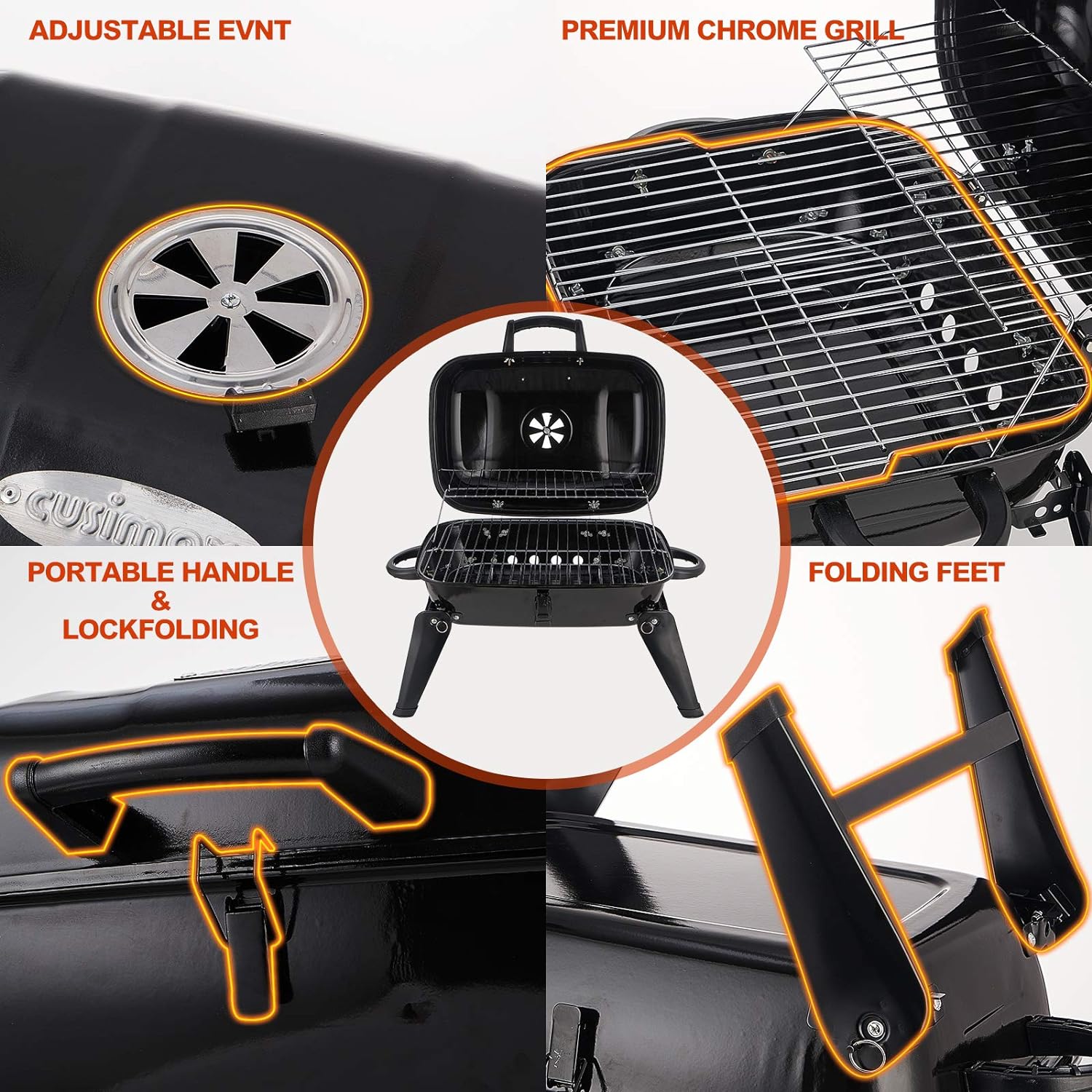 Foldable Tabletop BBQ Grill, Portable Small Charcoal Grill, Mini Tabletop Smoker Camping Cooker, Stainless Steel Portable Collapsible Barbecue Shelf