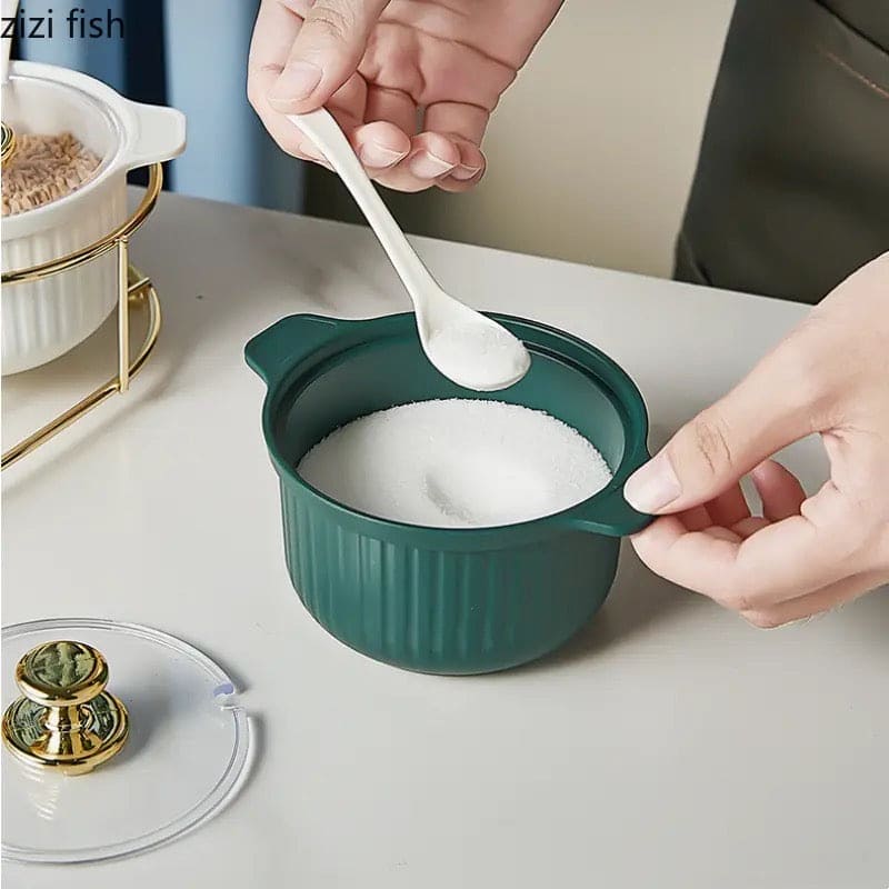 Set of 4 Acrylic Spice Jar Set With Metal Stand, Multifunctional Condiment Box, Household Seasoning Storage Box, Spice Container Kitchen Gadgets, Iron Bracket Spice Organizer With Lid And Spoon