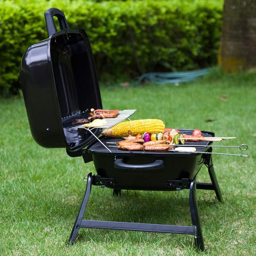 Foldable Tabletop BBQ Grill, Portable Small Charcoal Grill, Mini Tabletop Smoker Camping Cooker, Stainless Steel Portable Collapsible Barbecue Shelf