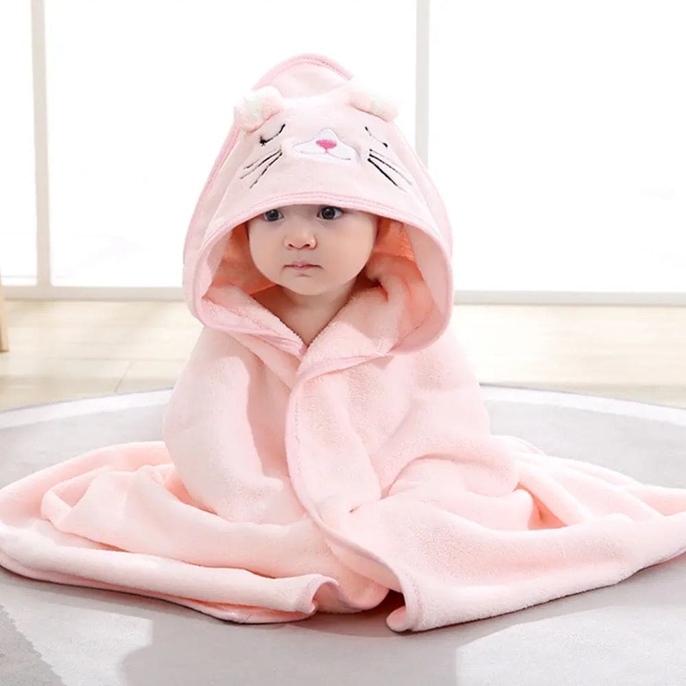 Baby Bathrobe Flannel Cloak, Cartoon Soft Hooded Spa Robe Bath Towel, Newborn Cover Up Hoodie Blanket, Little Angel Warm Sleeping Swaddle Wrap, Ultra Absorbent Toddler Bath Shower Towel