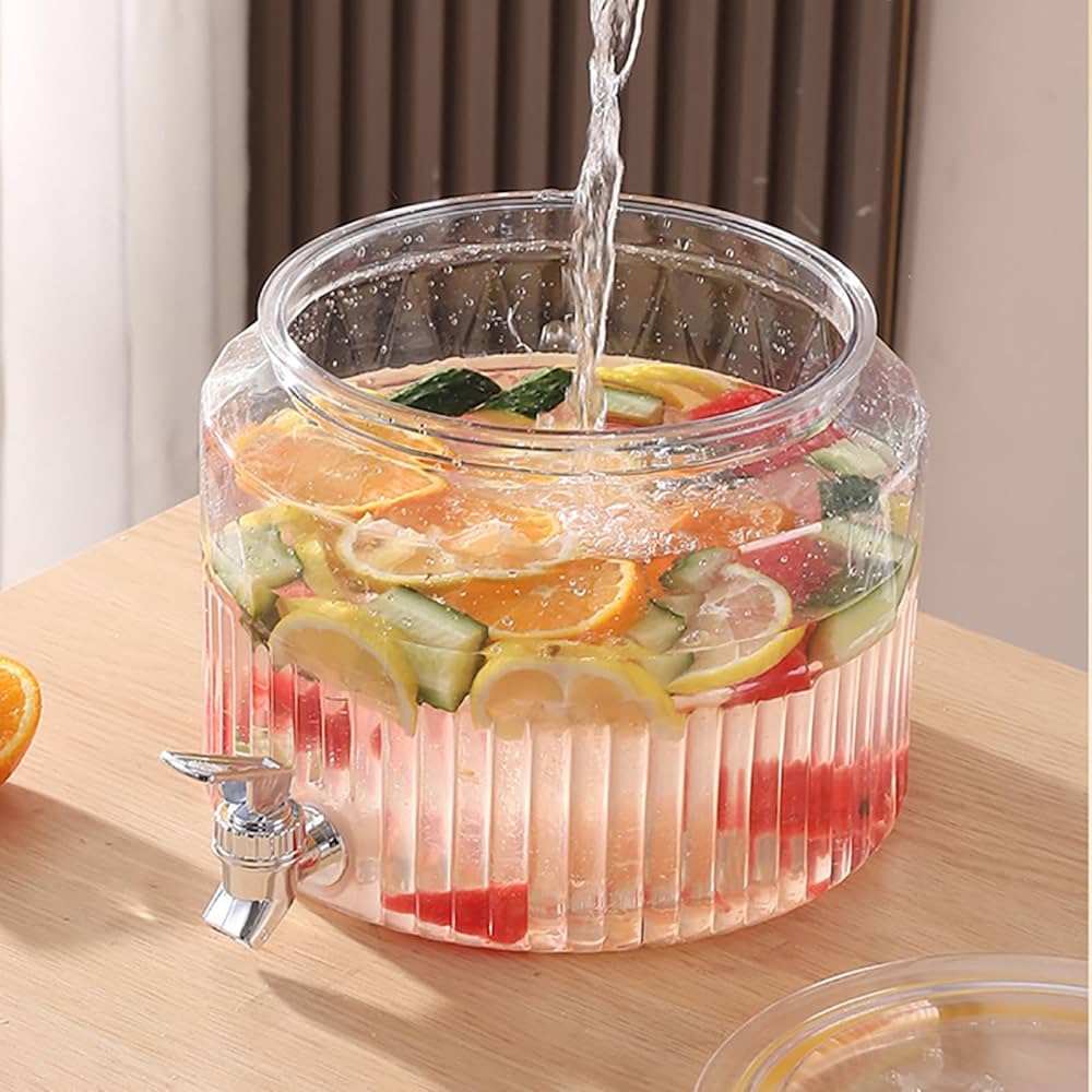 Acrylic Round Juice Container, Pot Beverage Dispenser, Fridge Juice Dispenser, Buffet Beverage Container, Juice Dispenser