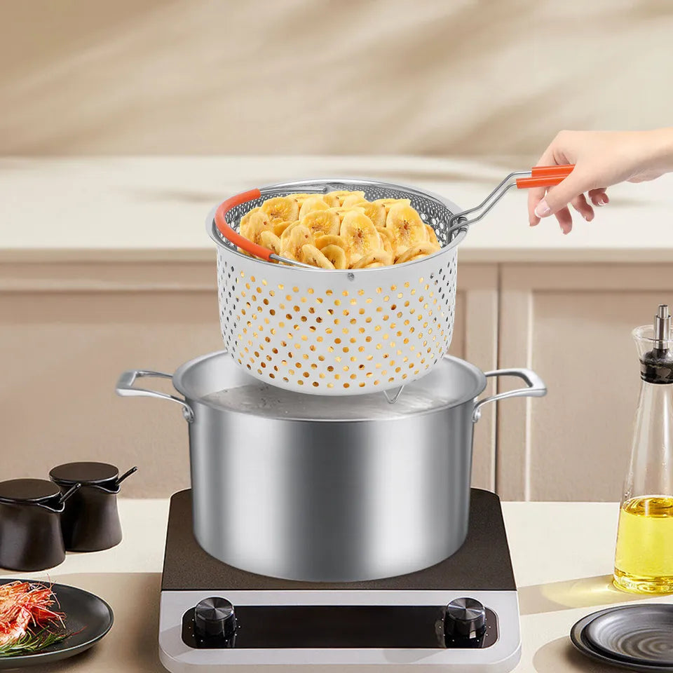 Stainless Steel Cooking Steamer With Handle, Kitchen Pot Pressure Cooker, Anti-scald Steamer Basket, Multifunctional Fruit Vegetable Washing Basket, Deep Fryer Pot Strainer