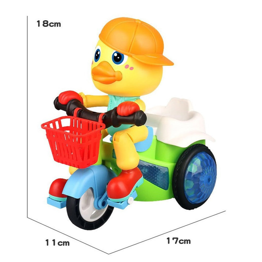Duck Tricycle Toy, Battery Operated Music Stunt Tricycle, Cartoon Duck Riding Bike, 360 Degree Rotate Lighting Toys for Kids, Kids Lighting Scooter Toy