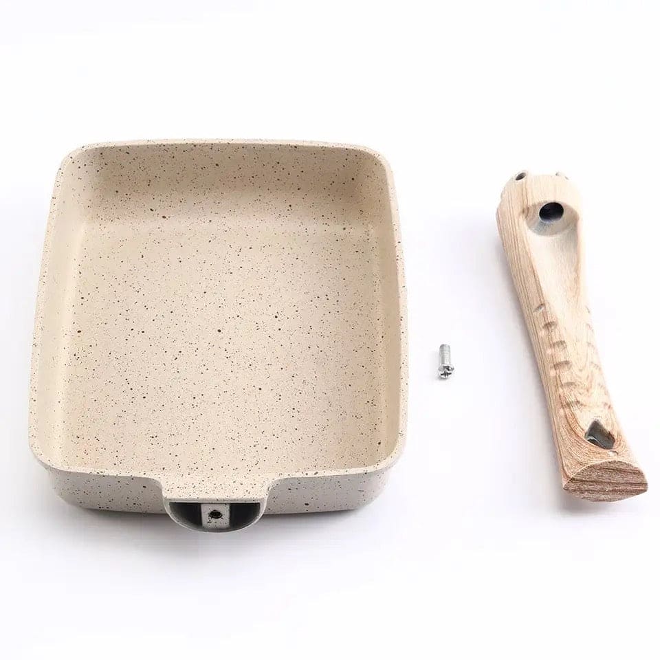 Square Ceramic Frying Pan, Durable Stone Frying Pan, Wooden Handle Square Frying Pan, Omelette Non Stick Fry Egg Kitchen Breakfast Maker, Square Thick Frying Tool, Anti Slip Tamagoyaki Pan, Square Egg Pan, Daily Cookware Gadget, Home Kitchen Items