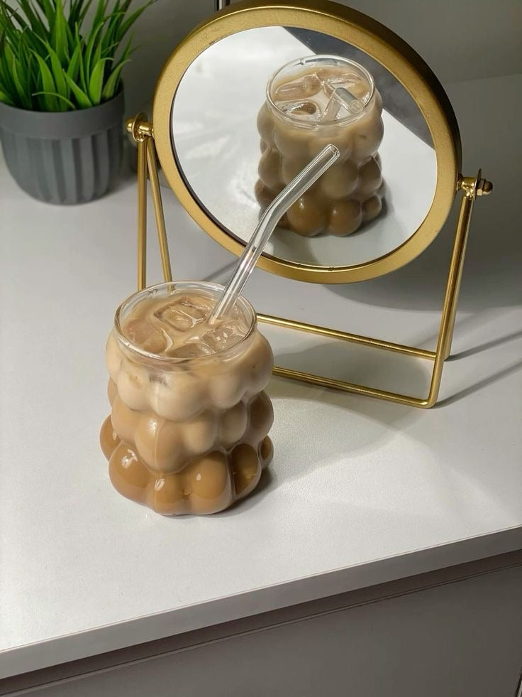 3D Bubble Design Transparent Glass Mug – Stylish Drinkware