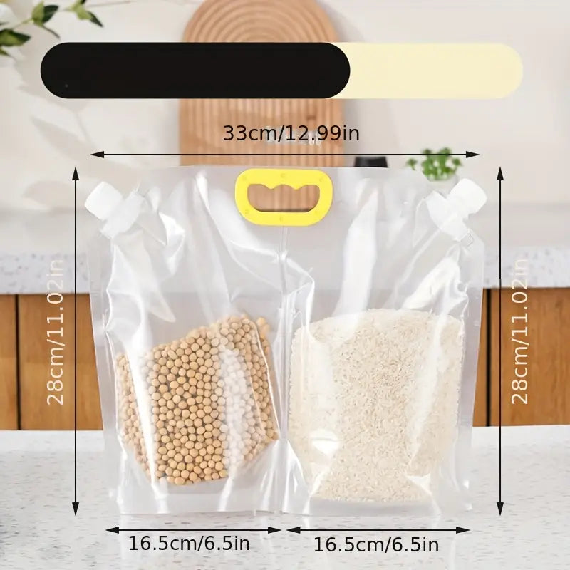 2 Partitions Grain Storage Sealed Bag, Portable Food Rice Bean Container Nozzle Bag, MultipurpStand Up Grain Seal Bag, Refillable Plastic Drink Bag, Spout Pouch for Juice Milk Coffee, Food Bean Cereals Storage Bag, Cereals Moisture Insect Proof Sealed Bag