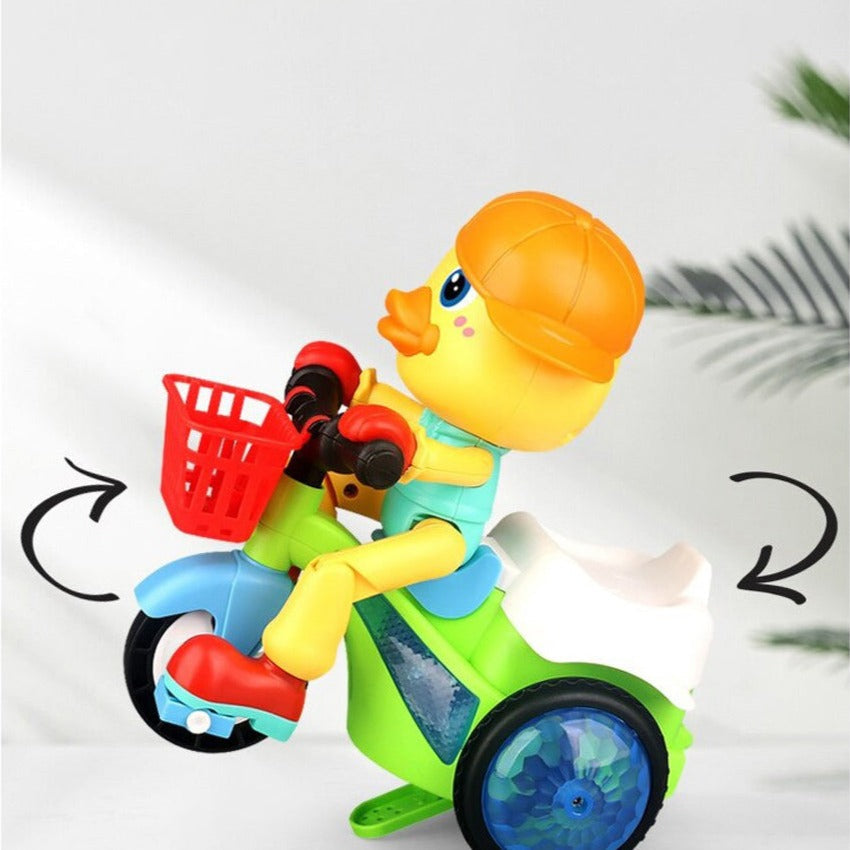 Duck Tricycle Toy, Battery Operated Music Stunt Tricycle, Cartoon Duck Riding Bike, 360 Degree Rotate Lighting Toys for Kids, Kids Lighting Scooter Toy