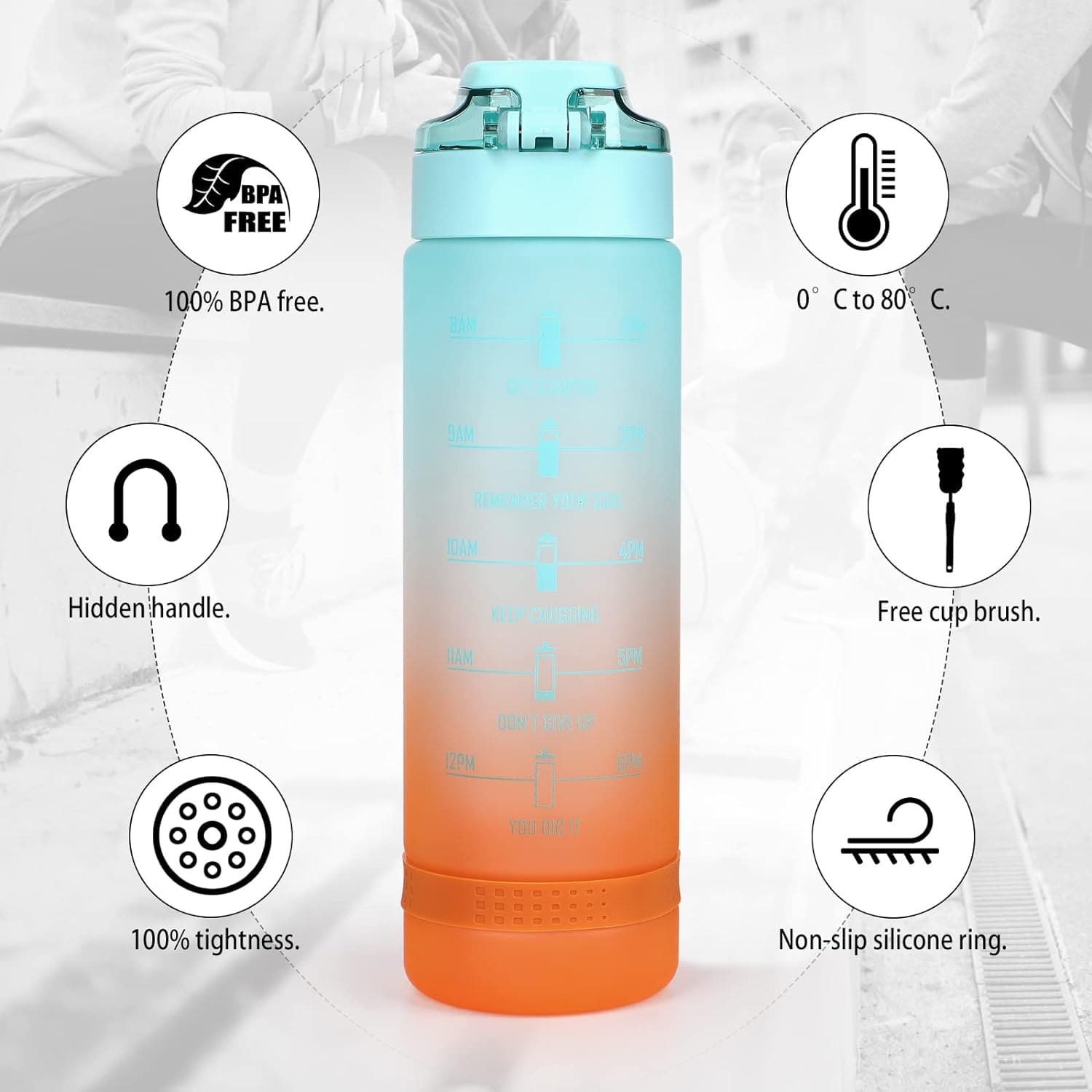 1L PH Water Bottle, Portable Gym Fitness Durable Sport Drinking Bottle, Unbreakable Water Bottle, Recyclable Plastic Drinking Bottle, Large Capacity Water Dispenser Bottle