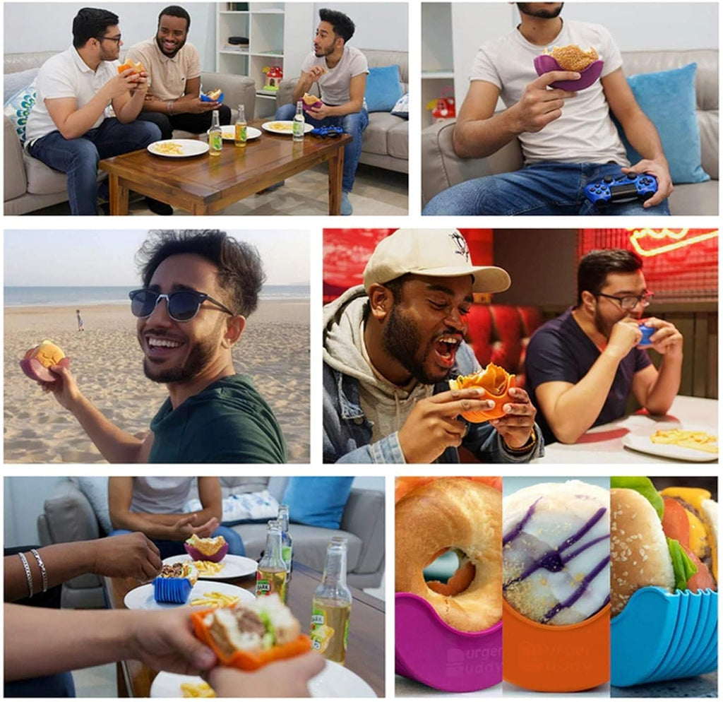 Hamburger Holder, Reusable Sandwiches Holder, Burger Buddy Clip Rack, Food Grade Silicone Burger Rack, Expandable Adjustable Burger Holder, Silicone Hamburger Clip, Anti Drop Hamburger Box, Washable Telescopic Hamburger Holder