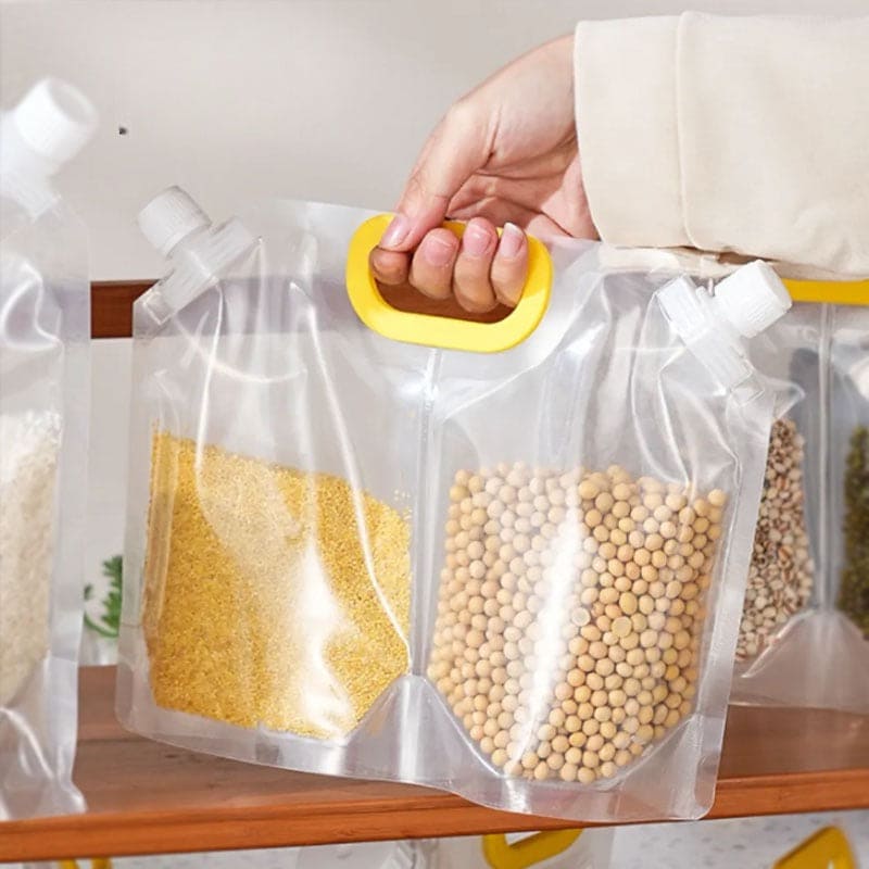 2 Partitions Grain Storage Sealed Bag, Portable Food Rice Bean Container Nozzle Bag, MultipurpStand Up Grain Seal Bag, Refillable Plastic Drink Bag, Spout Pouch for Juice Milk Coffee, Food Bean Cereals Storage Bag, Cereals Moisture Insect Proof Sealed Bag
