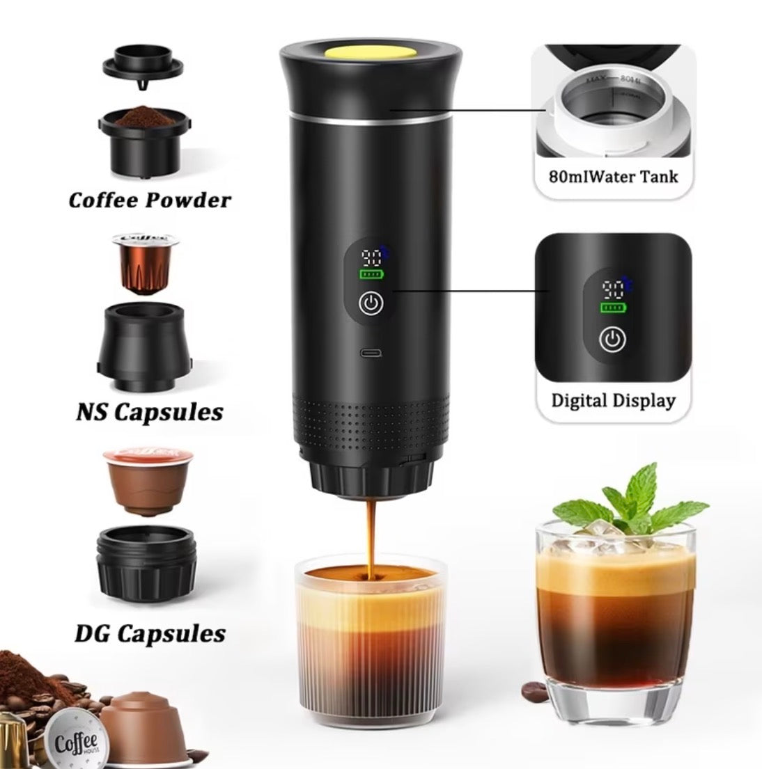 PORTABLE ESPRESSO MAKER – BARISTA COFFEE ANYWHERE! USB-C SELF-HEATING ESPRESSO MAKER