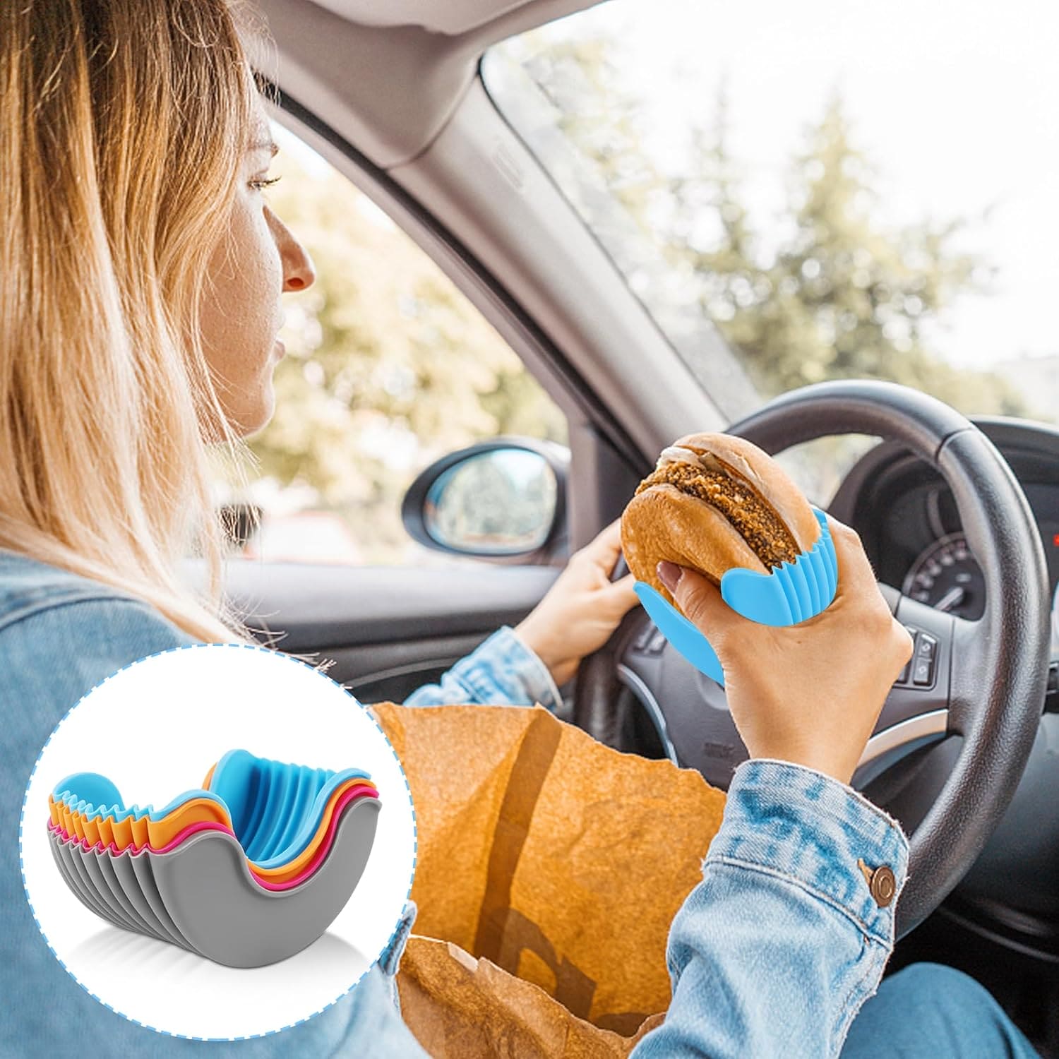 Hamburger Holder, Reusable Sandwiches Holder, Burger Buddy Clip Rack, Food Grade Silicone Burger Rack, Expandable Adjustable Burger Holder, Silicone Hamburger Clip, Anti Drop Hamburger Box, Washable Telescopic Hamburger Holder