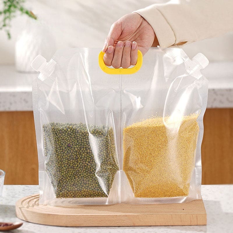 2 Partitions Grain Storage Sealed Bag, Portable Food Rice Bean Container Nozzle Bag, MultipurpStand Up Grain Seal Bag, Refillable Plastic Drink Bag, Spout Pouch for Juice Milk Coffee, Food Bean Cereals Storage Bag, Cereals Moisture Insect Proof Sealed Bag