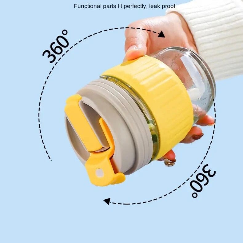 Modern Travel Mug, 350ml Double Drinking Glass,  Lovely Glass Straw Cup, Portable Accompanying Coffee Cup, Couple Silicone Anti Scalding Water Cup