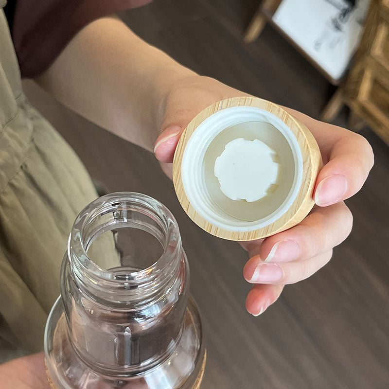 Leather Sticker Water Bottle, Marimekko Oiva Drinking Bottle, 450ml Retro Glass High-value Coffee Bottle, High Temperature Resistant Portable Water Glass Bottle