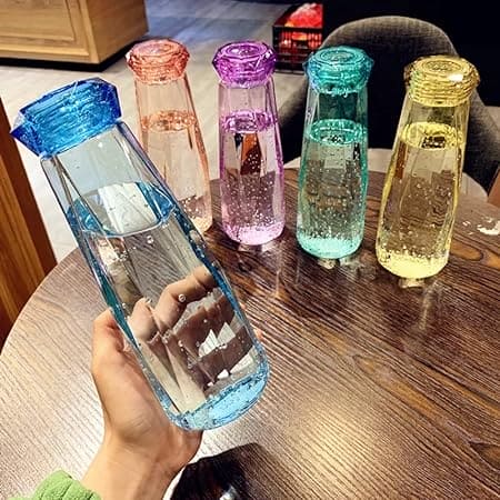 Diamond Water Bottle, Crystal Glass Cup With Lid.