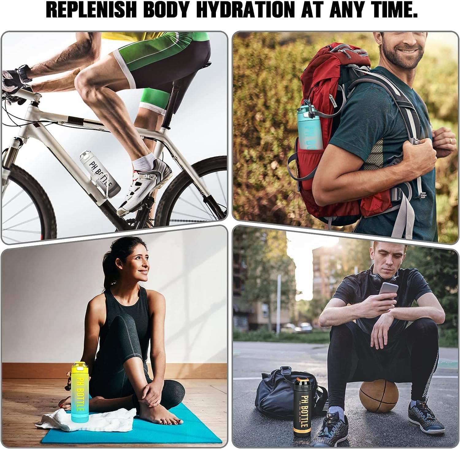 1L PH Water Bottle, Portable Gym Fitness Durable Sport Drinking Bottle, Unbreakable Water Bottle, Recyclable Plastic Drinking Bottle, Large Capacity Water Dispenser Bottle