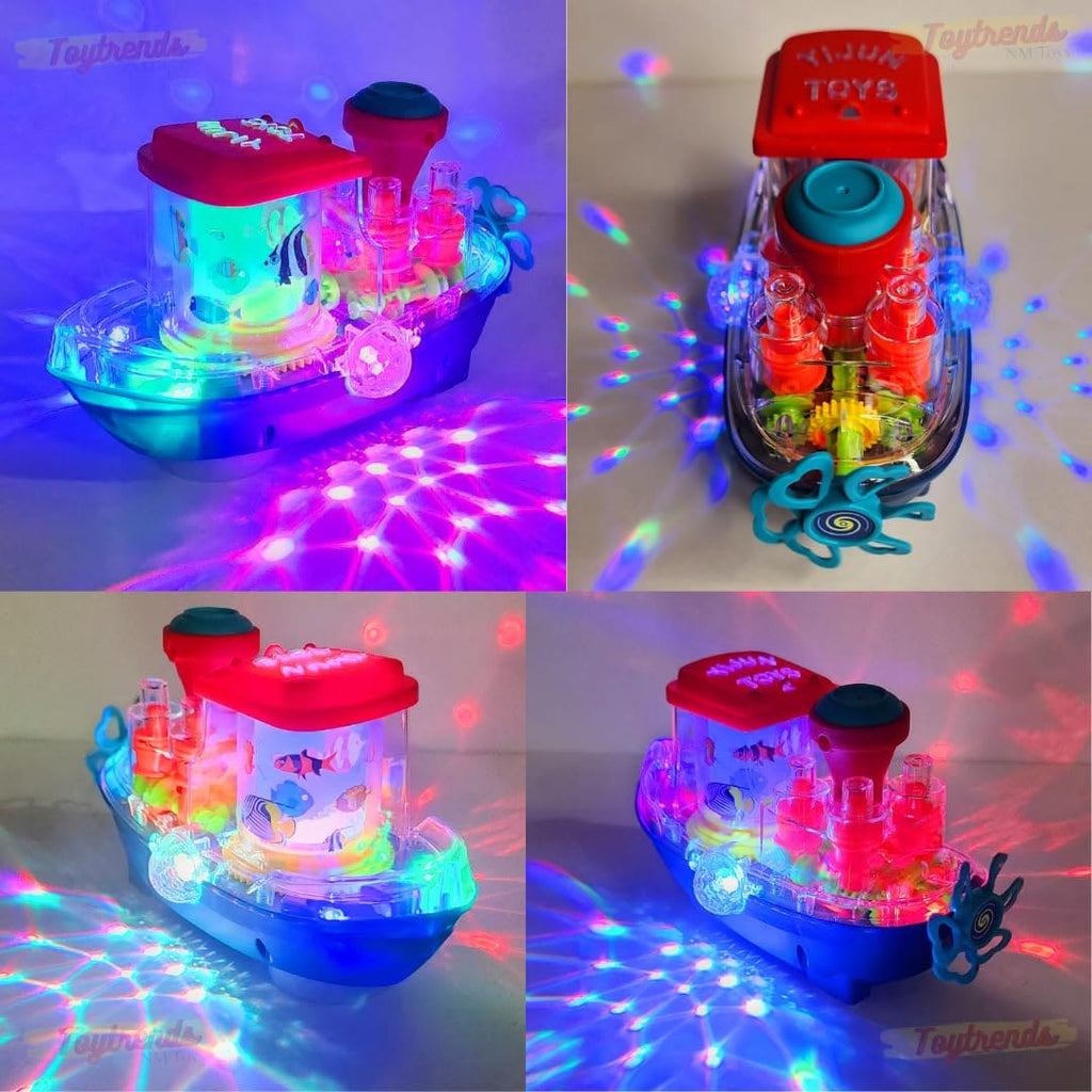 Gear Land Ship, Musical Toy Boat with Colorful Light, Transparent Rotatable Concept Boat.