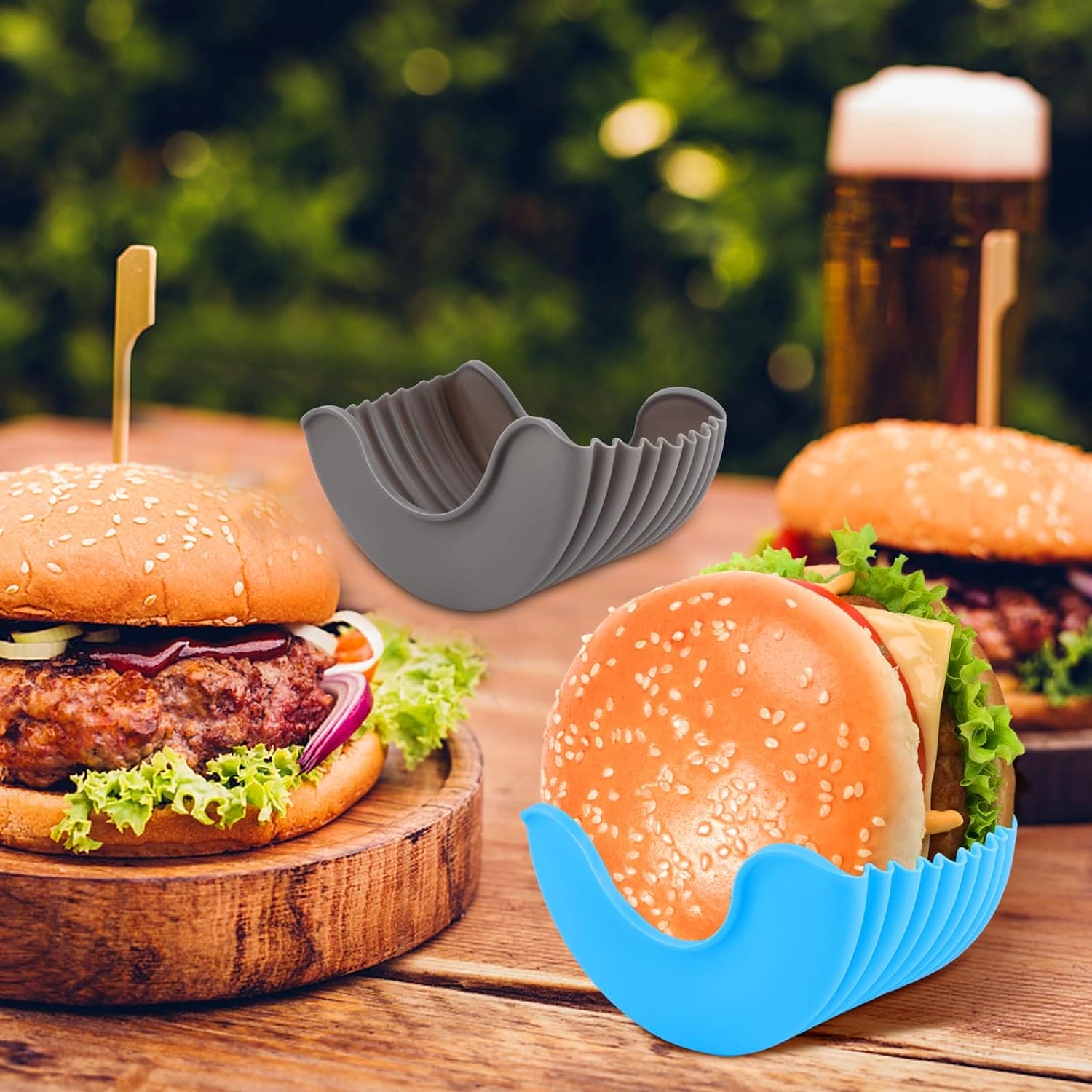 Hamburger Holder, Reusable Sandwiches Holder, Burger Buddy Clip Rack, Food Grade Silicone Burger Rack, Expandable Adjustable Burger Holder, Silicone Hamburger Clip, Anti Drop Hamburger Box, Washable Telescopic Hamburger Holder