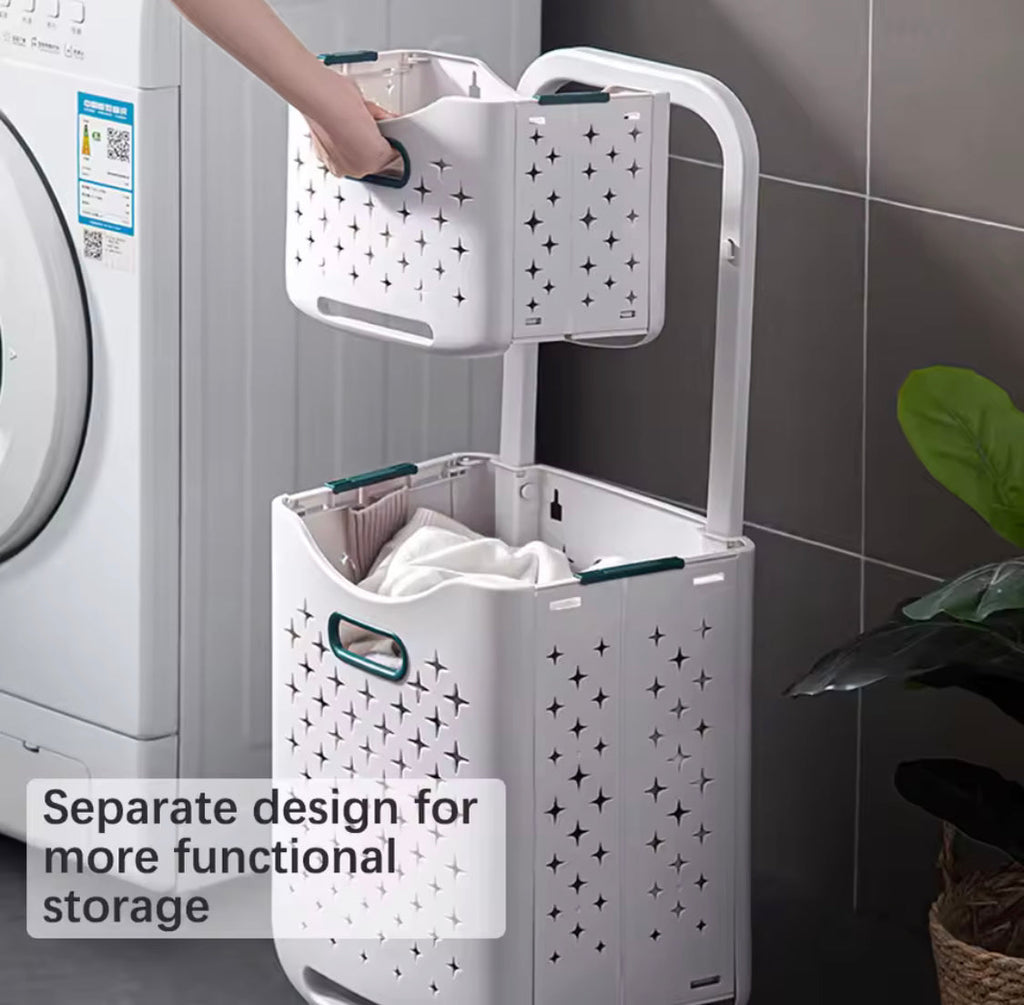 Large Capacity 2 Layers Durable Clothes Basket, Children Clothes Toys Book Storage Organizer, Foldable Laundry Basket, Multifunctional Storage Dirty Clothes Basket