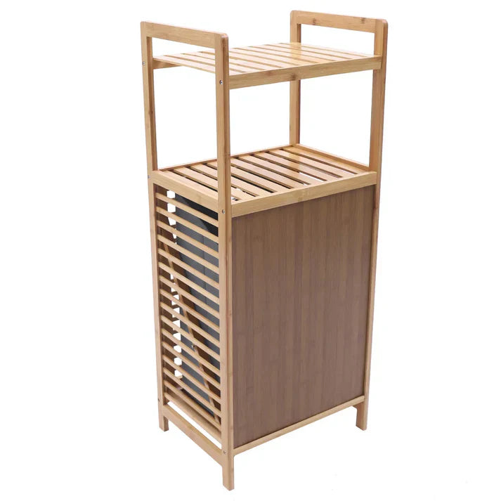 Laundry Hamper With Shelf, Wooden Storage Laundry Basket, Bamboo Laundry Shelf With Basket