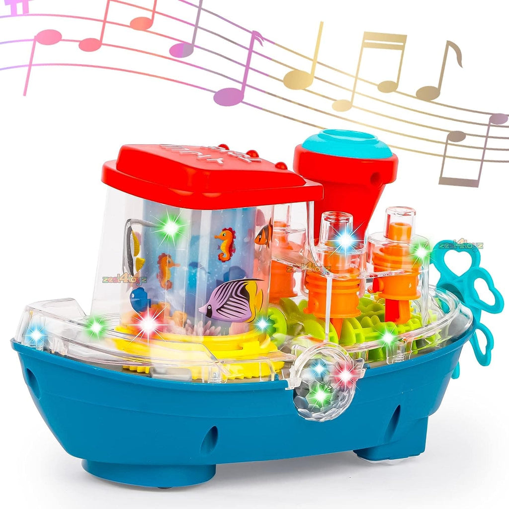 Gear Land Ship, Musical Toy Boat with Colorful Light, Transparent Rotatable Concept Boat.