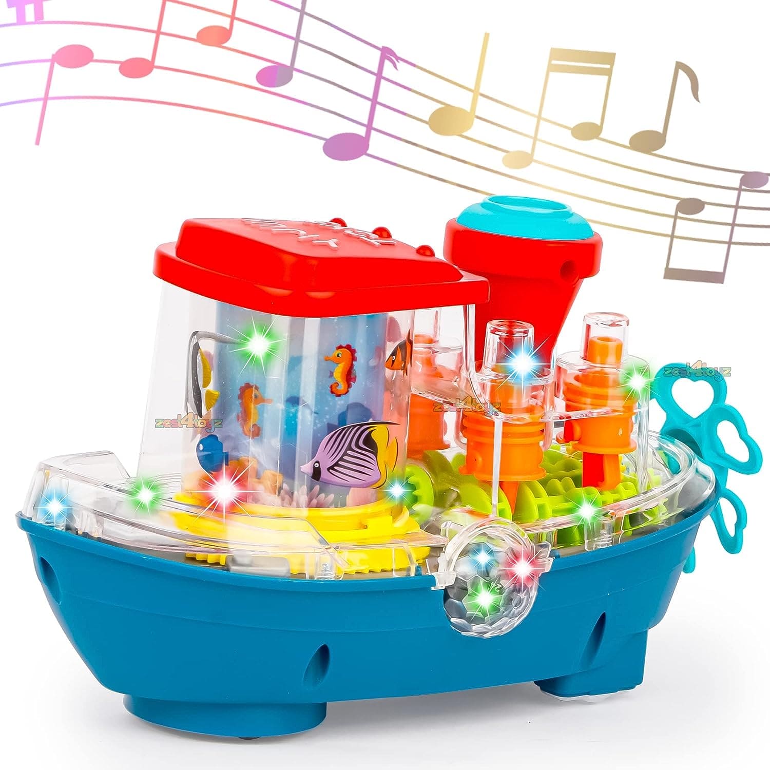 Gear Land Ship, Musical Toy Boat with Colorful Light, Transparent Rotatable Concept Boat.