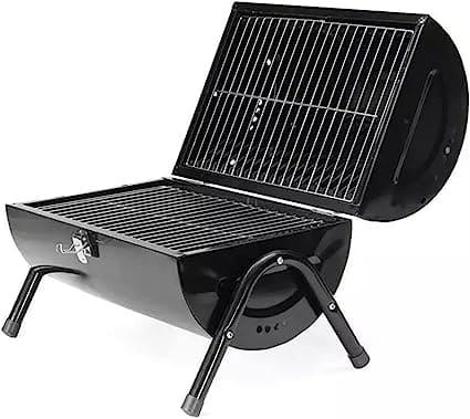 Round Folding BBQ Grill, Outdoor Tabletop Barbecue Grill, Multifunctional Portable Charcoal Grill, Compact Camping Grills for Outdoor Cooking, Smokey Charcoal Grill, Small Charcoal BBQ Grill Kitchen Cooking Tools, Counter Top Double Sided BBQ Oven