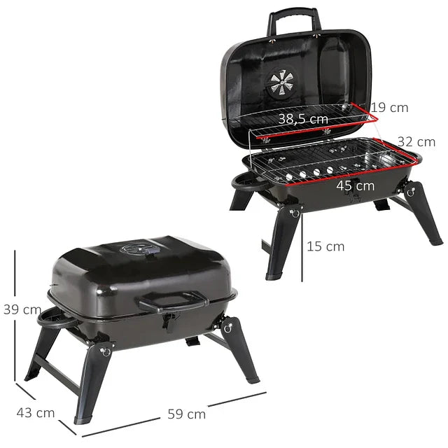 Foldable Tabletop BBQ Grill, Portable Small Charcoal Grill, Mini Tabletop Smoker Camping Cooker, Stainless Steel Portable Collapsible Barbecue Shelf