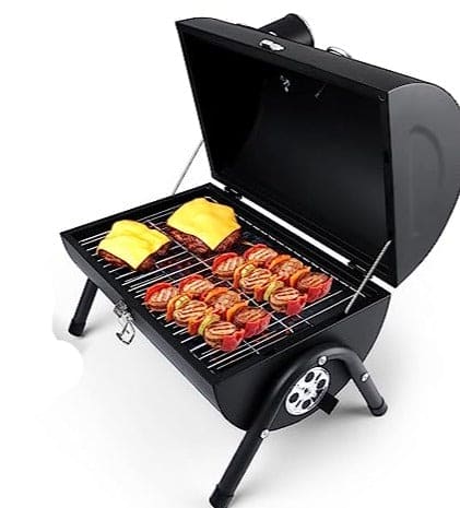 Round Folding BBQ Grill, Outdoor Tabletop Barbecue Grill, Multifunctional Portable Charcoal Grill, Compact Camping Grills for Outdoor Cooking, Smokey Charcoal Grill, Small Charcoal BBQ Grill Kitchen Cooking Tools, Counter Top Double Sided BBQ Oven