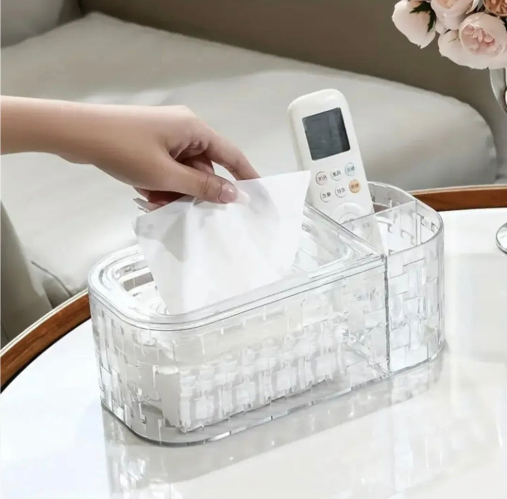 Glacier Pattern Tissue Box With Remote Holder, Large Capacity Paper Dispenser, Living Room Tissue Storage Box