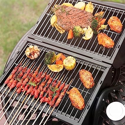 Round Folding BBQ Grill, Outdoor Tabletop Barbecue Grill, Multifunctional Portable Charcoal Grill, Compact Camping Grills for Outdoor Cooking, Smokey Charcoal Grill, Small Charcoal BBQ Grill Kitchen Cooking Tools, Counter Top Double Sided BBQ Oven